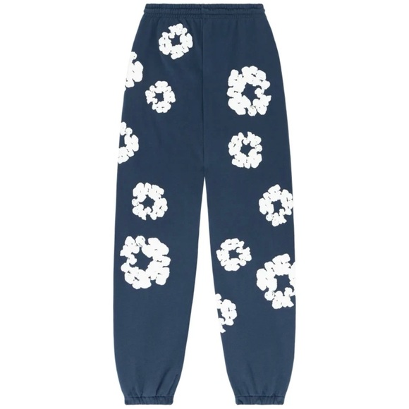 Denim Tears Navy Sweatpants with White Floral Print New - Picture 3 of 3